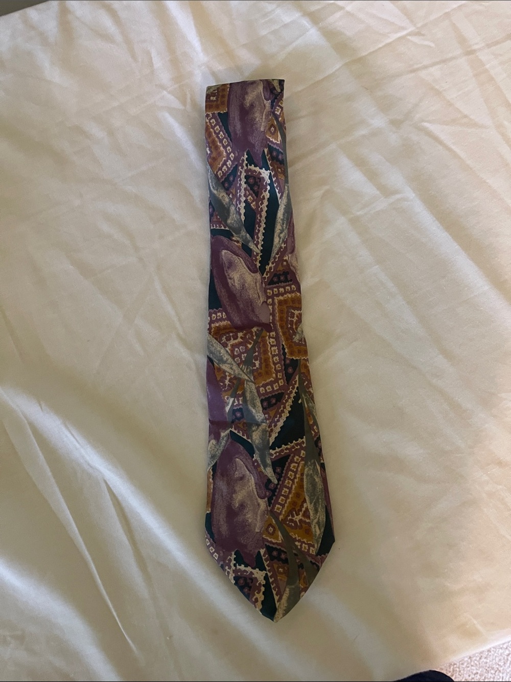 Architect Purple, Green and Gold Geometric Paisley Tie